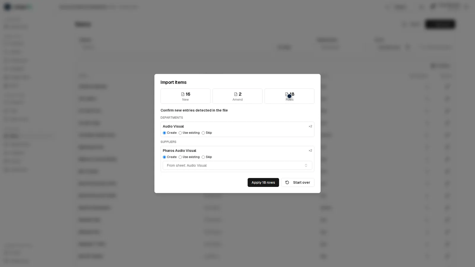 Excel import mapping preview